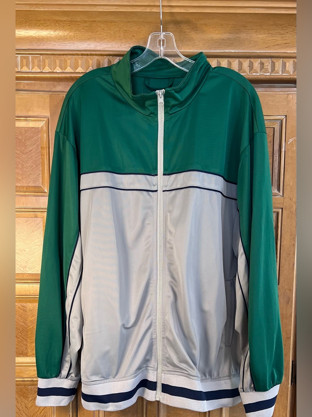 Athletech XL Track Jacket Green Gray Full Zip Athletic Activewear Polyester